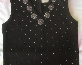 Cabot Vintage Black Wool Knit Top with Rhinestone Decorations