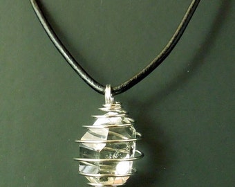 Spiral Pendant Necklace Holds a Quality Herkimer Diamond. A generous sized, raw, water clear quartz crystal measures 22.5x16 mm/ 22 ct. !