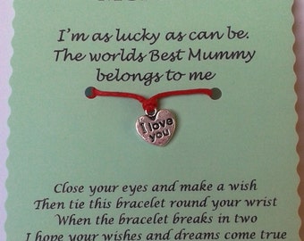 Mummy Gift, Cord Wish Bracelet, Mummy present, Charm bracelet, Mothers day gift, Friendship Bracelet, Keepsake, Gift for Mummy, mum gift