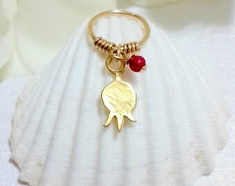 Gold Pomegranate Helix Earring, Gold Cartilage Earring, Silver Tiny Hoop Earring, Helix Hoop,Tragus Earring,Helix Cartilage, Gift For Her.