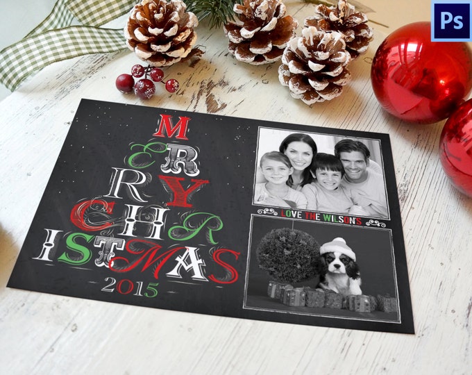Chalkboard Christmas Card Template, PHOTOSHOP TEMPLATE, INSTANT Download, Photographer template, Commercial Use