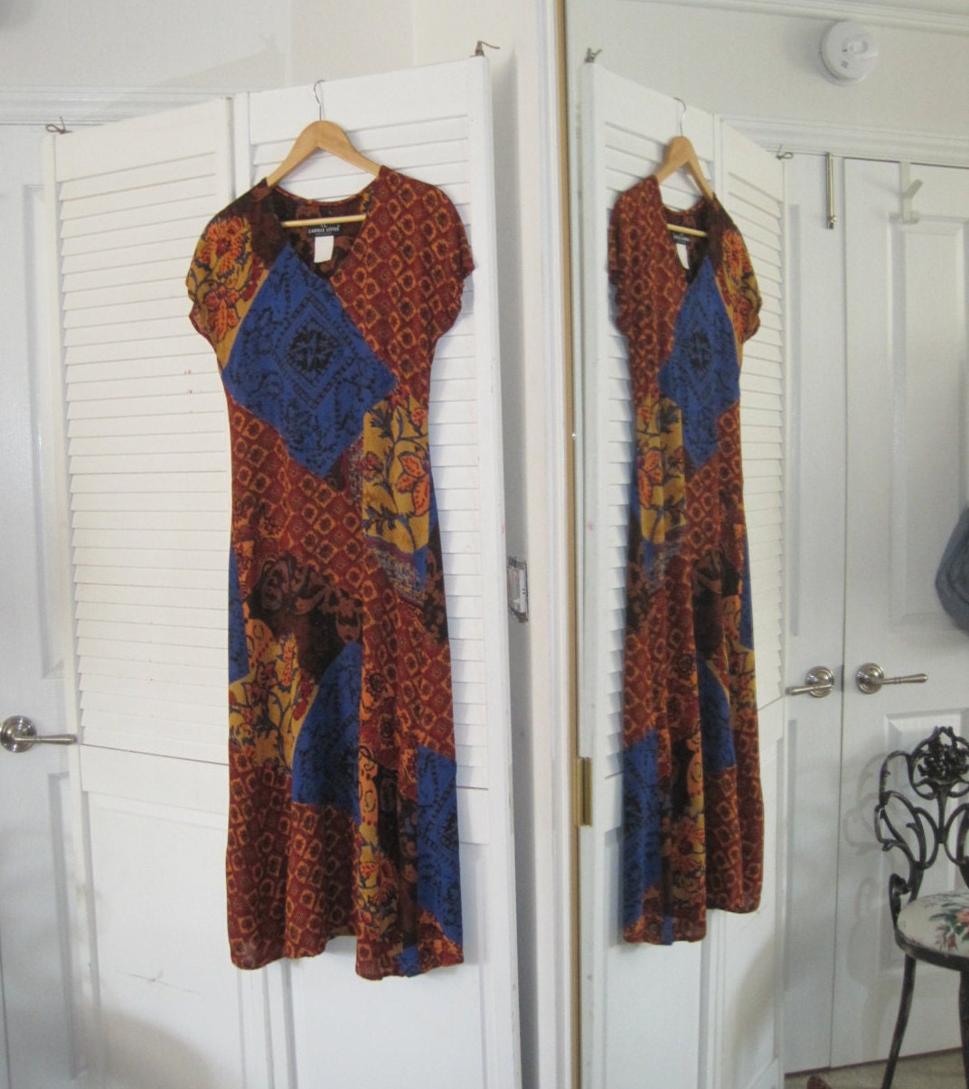 Vintage Dress Carole Little 1980's Boho Chic Mid to Ankle