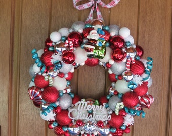 Merry Christmas Santa Wreath, Christmas Ball Wreath, Christmas Ornament Wreath
