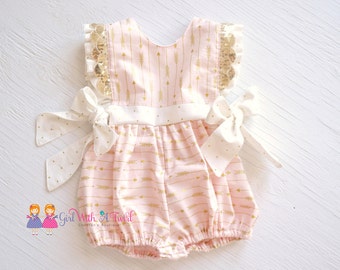 Baby Girl Romper, Pink and Gold, Boutique Outfit, Baby Girl Pink Gold Outfit, Arrow Romper, Bubble Romper, Cake Smash, Baby Shower Gift