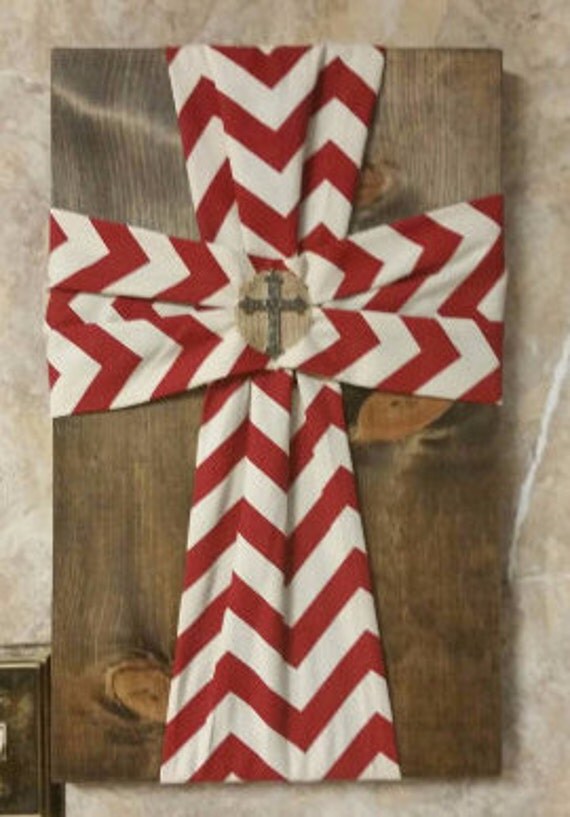Items similar to Chevron Fabric Cross on Wood home decor. on Etsy