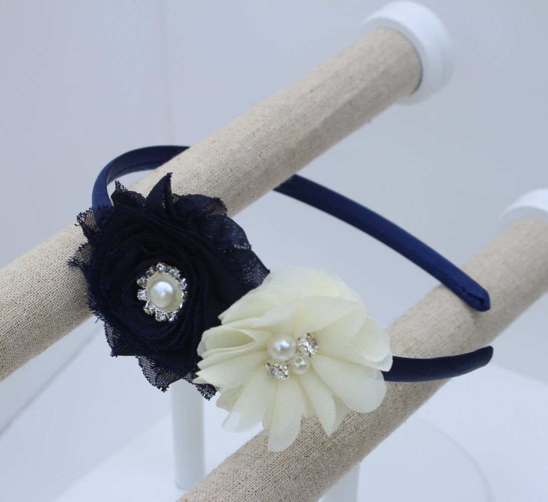 Navy blue headband navy blue kids headband navy flower girl