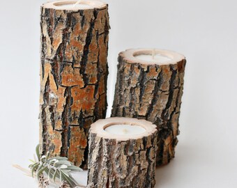 Set of 3 reclaimed Willow Wood Candle Holder, Wood Tea Light Holders, Reclaimed Wood, Rustic Wood Wedding Centerpiece, House Warming Gift