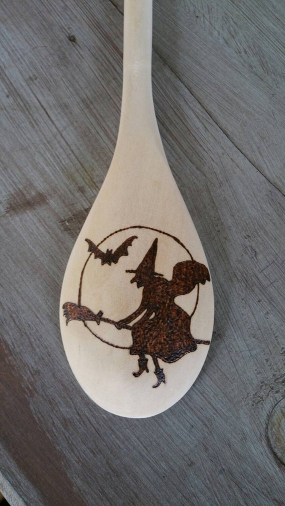 SPOOKY SPOONS Witch Wood Burned Pyrography Wooden by IndigoSpoons