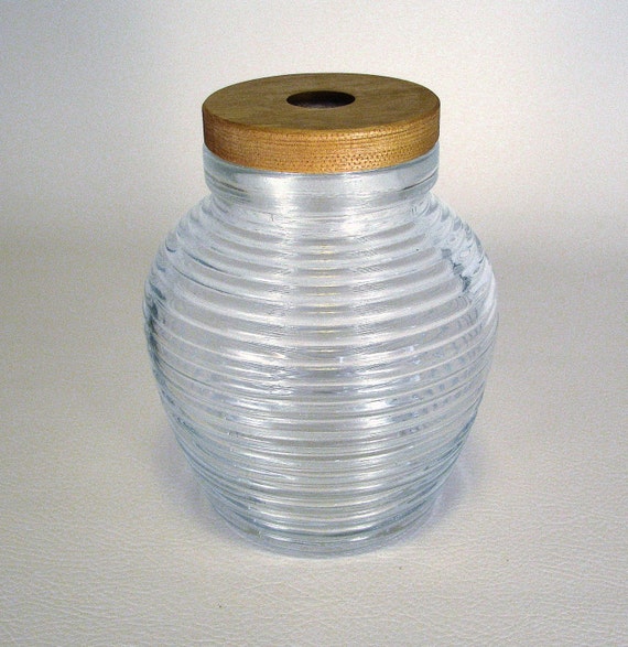 glass jar w/ satinwood lid kitchen canister cookie jar