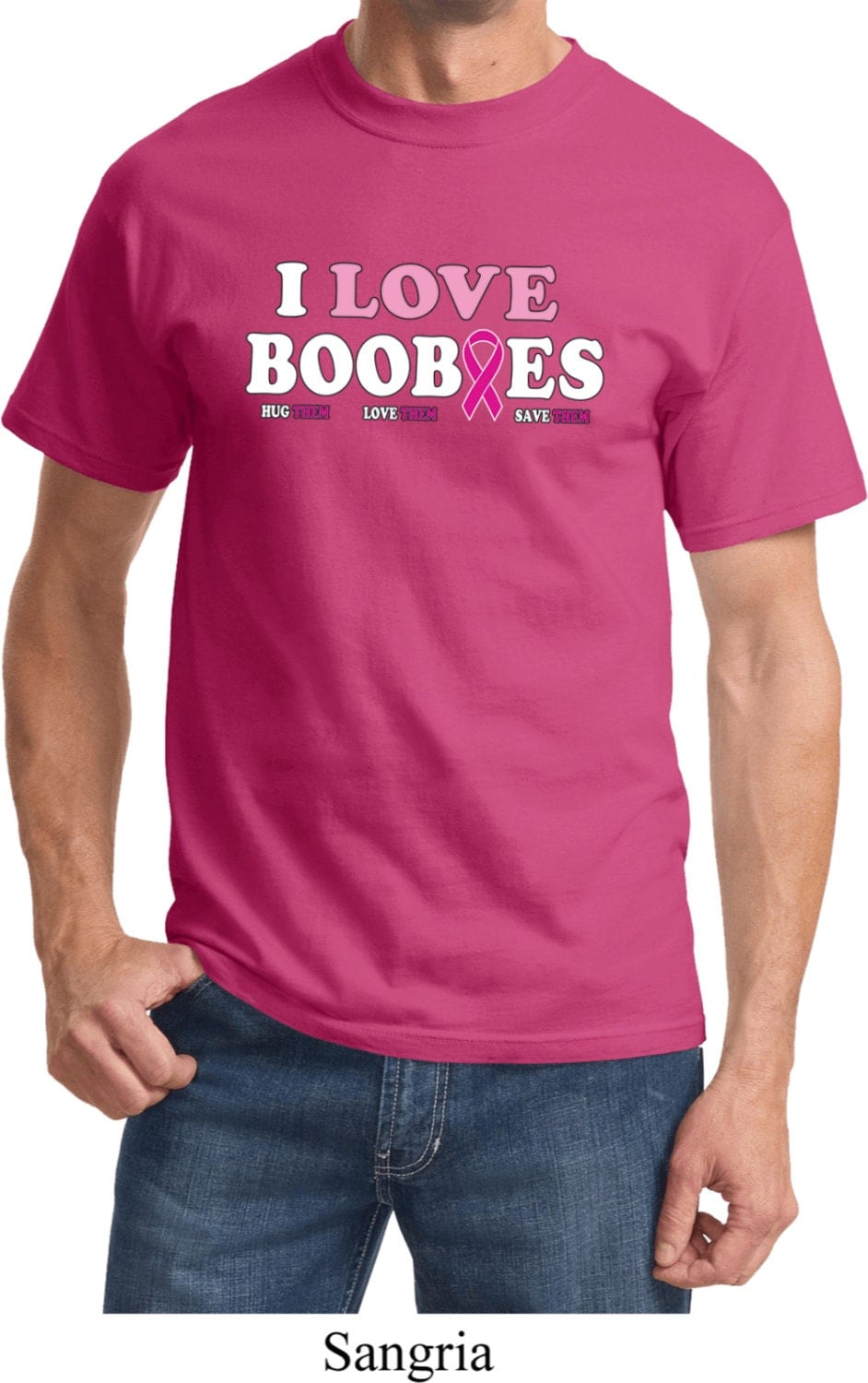 Men's Breast Cancer Awareness Shirt I Love Boobies Tee