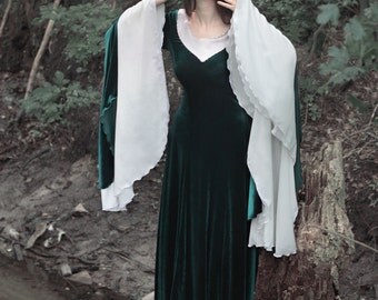 Emerald Elven Dress, Fairy Elven Wedding Gown, Pre-Raphaelites Gown