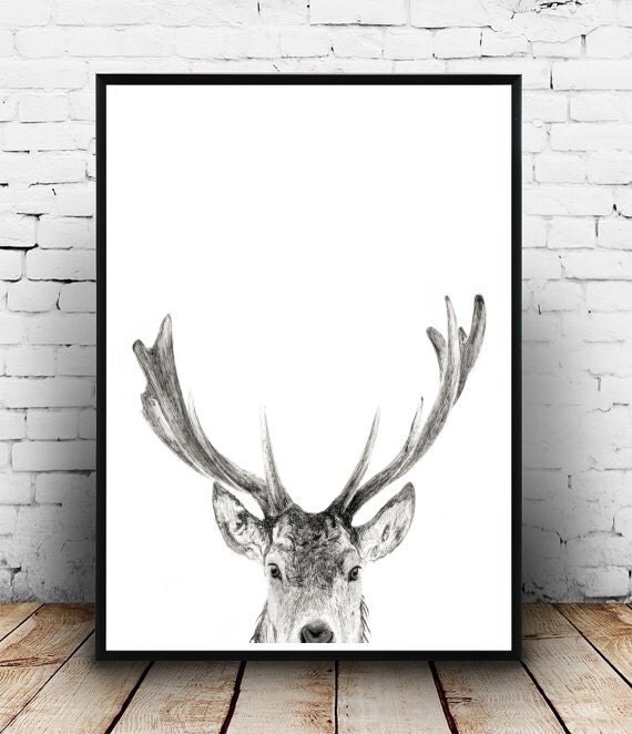Home and Living Deer Head Print Wall Decor Deer by honeytreeprints