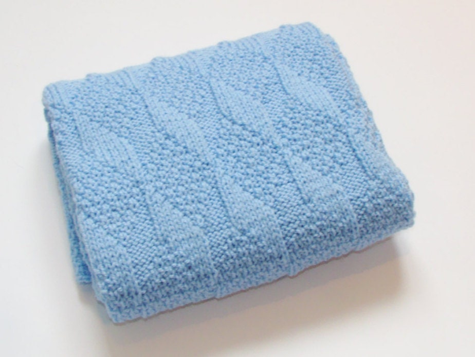 Blue Knitted Baby Blanket Baby Boy Bedding Hand Knit Blanket