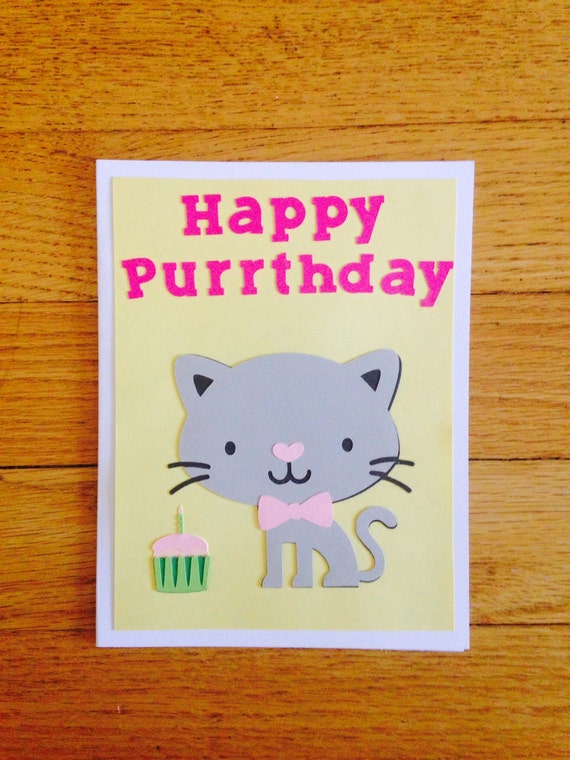 Items similar to Cat Pun Birthday Card "Happy Purrthday" Animal Pun