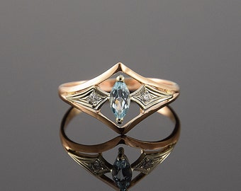 Art deco ring, Topaz ring, Gemstone ring, Geometric ring, Promise ring, Antique ring, Birthstone ring, Marquise ring, Rose gold ring