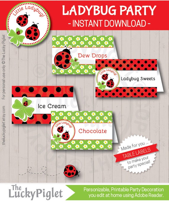 LADYBUG PARTY Labels Ladybug Labels Toppers by TheLuckyPiglet