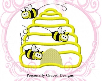 Instant Download Bumble Bee Hive Applique Embroidery Design 4 Sizes 3in, 4in, 5in, 6in, Beehive Applique Design, Bee Embroidery, Honey Bee