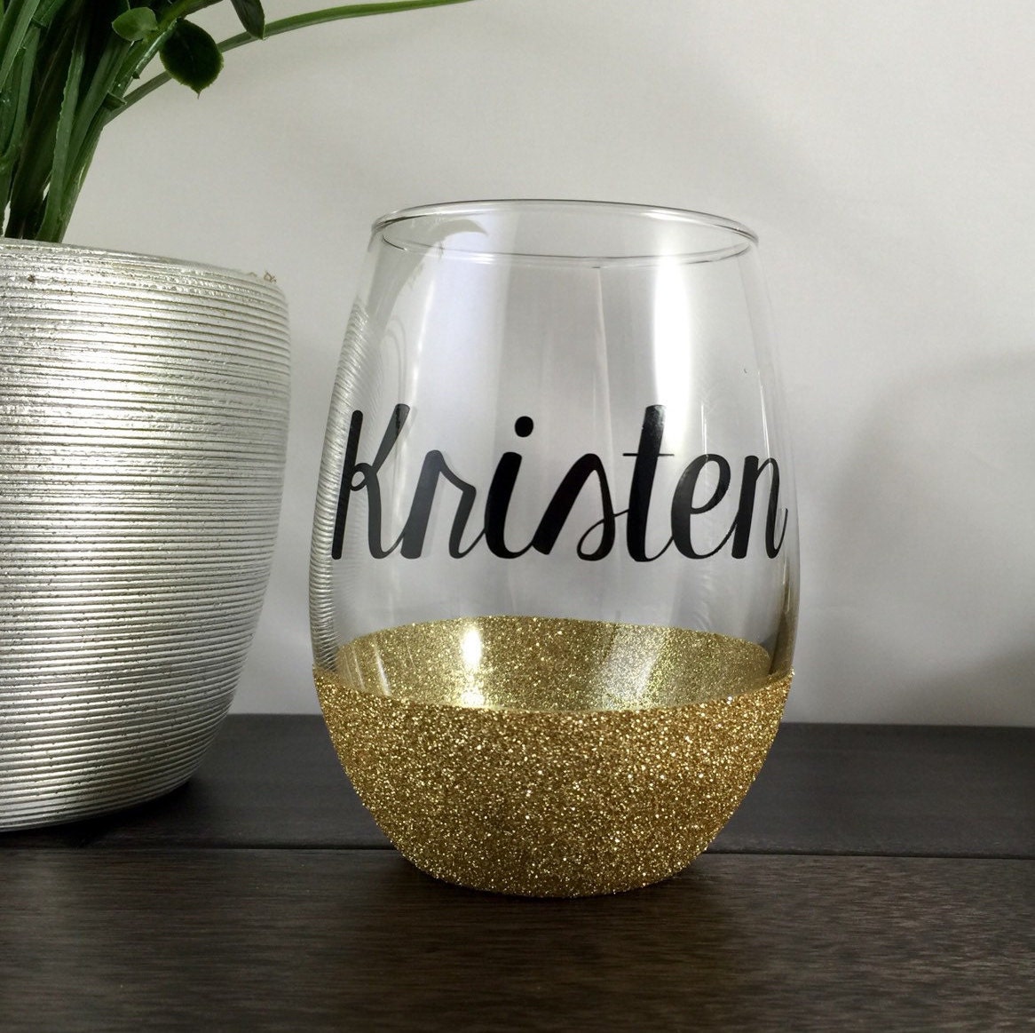 Glittered Stemless Wine Glass