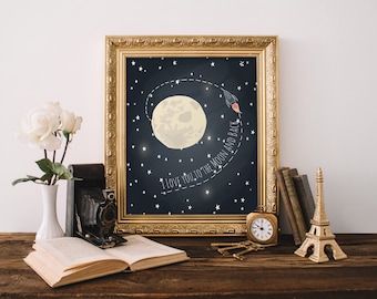 I love you to the moon and back Boy Room Wall Art Nursery Wall Art Galaxy Theme Wall Art Moon Art Kids Room Decor 8x10