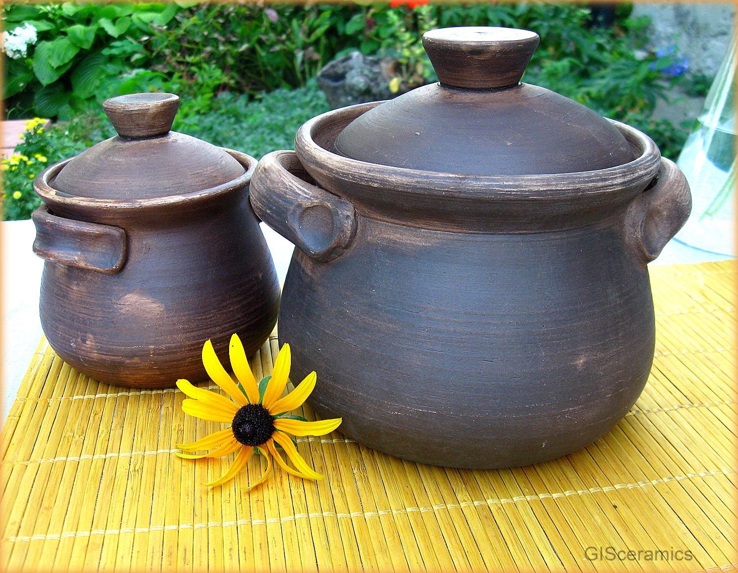 Pot with lid and handles. Ceramic handmade pot.Cookware. Pot