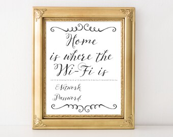 Wifi Password Printable Wall Art - INSTANT DOWNLOAD - Digital Print - Print At Home - Typography Print - Custom Sign - 8x10 - 5x7- Editable