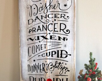 Rudolph The Red Nosed Reindeer Wood Christmas Sign - Reindeer Names Carved Wood Sign - Holiday Sign - Rustic Christmas Sign - Reindeer Sign