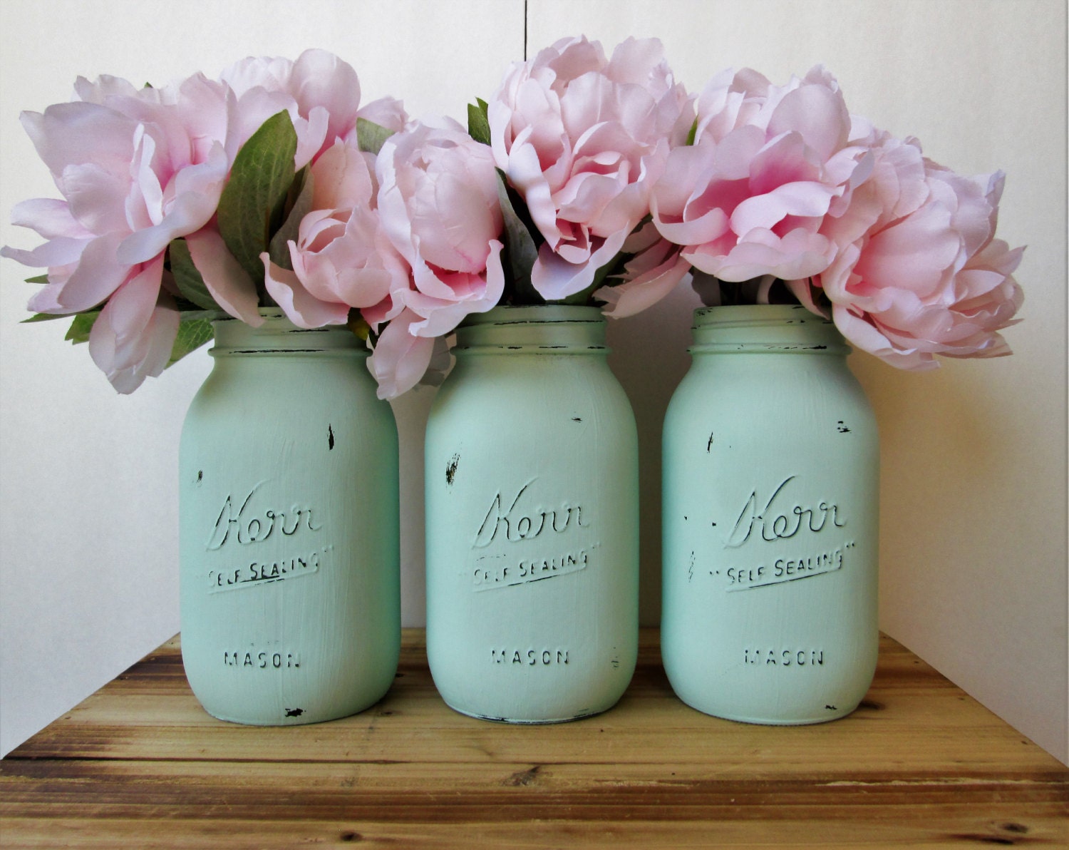 Mint Green Mason Jars / Mason Jars Painted by WhimsyCharmBoutique