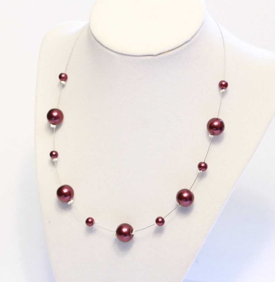 Burgundy Floating Pearl Necklace by Benz102080 on Etsy