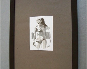Septembre - Femme en maillot de bains. Original 11x16 cm. encre de chine.