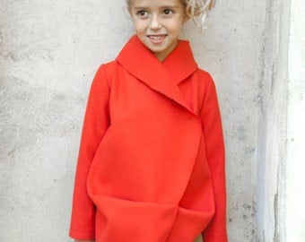 Girls shawl collar wool coat/Toddler girl winter coat/Red coat outfit/Kids designer coat/Midi coat/Trench coat/Warm coat/Extravagant coat