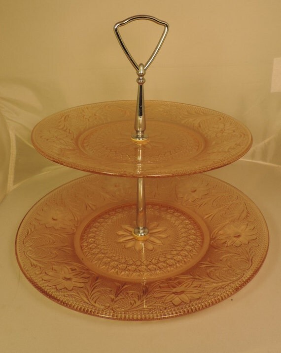 Cupcake Stand Depression Glass Pink Depression by RustyLarkVintage