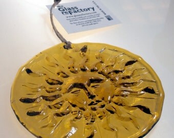 Recycled glass suncatcher, amber sun ornament, window art