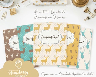 Printable binder cover: "TEAL & BROWN DEERS" 5x Covers + Spines | Binder insert | Binder printable | Teacher binder | School binder | Fall