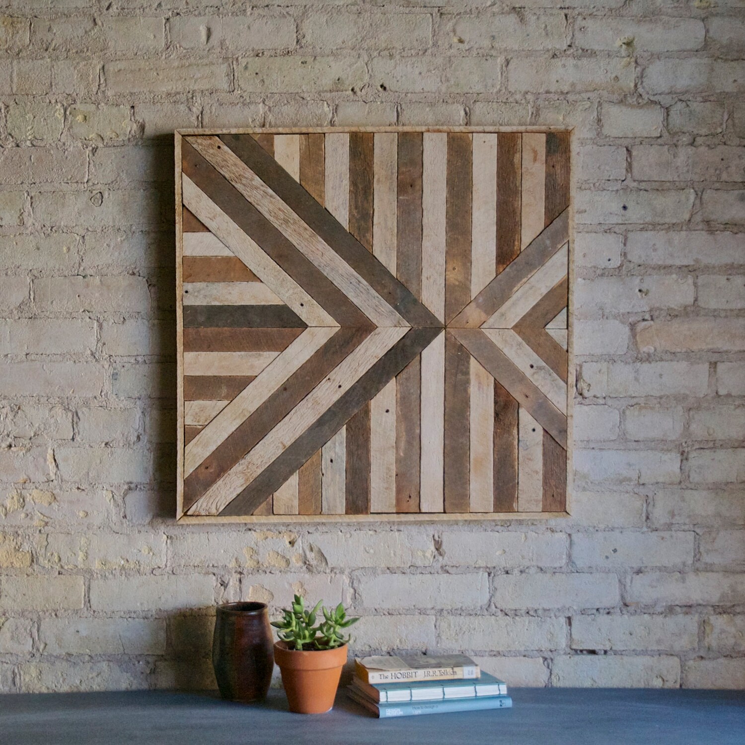 Reclaimed Wood Wall Art Lath Triangle by EleventyOneStudio on Etsy