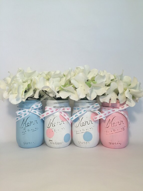 Gender Reveal Mason Jars Gender Reveal Decor Polka Dot Mason