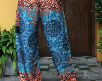Harem Pants Yoga pants Hippie Pants Bohemian Pants Peacock Design Green