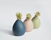 3 mini porcelain vases. Blue, pink, green miniature vases. Ceramics pottery. Small cute pastel vase. Home decor office. Little bud vase 