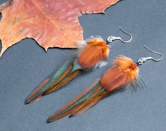 Autumn feather earrings, native american earring, natural brown feather earring, boho earring, autumn colors, hippie earring, indian earring