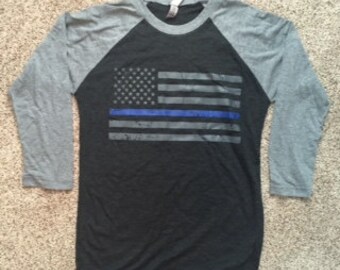 Thin Blue Line Soft Raglan - Grey Sleeve