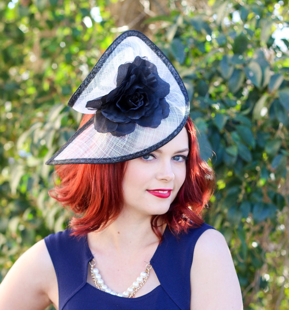 Black and White Fascinator Womens Tea Party Hat Church Hat