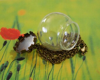 1 Glass globe necklace Bronze Lid Dome Wish Beach Bottle Vial Miniature Fairy Garden Glass Globe Pendant DIY Terrarium Jewelry Supplies