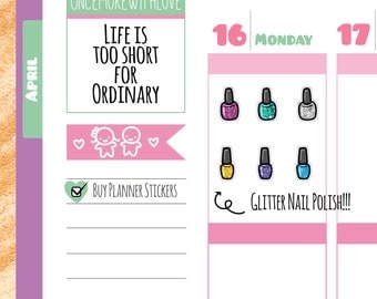 Glitter Nail Polish Planner Stickers (V116*)