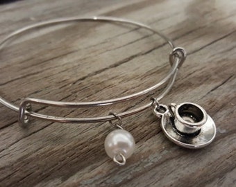 Tea Cup Bangle Bracelet - Tea Drinker Gift - Tea Gift - Tea Party Gift - Coffee Lover - I/B/H