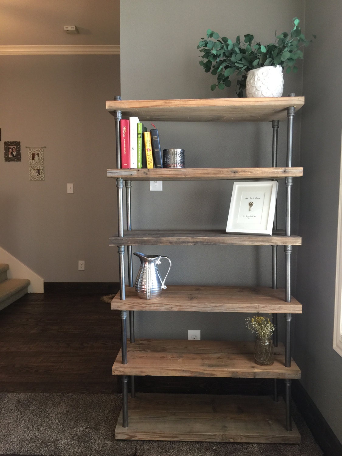 Custom Large Reclaimed Wood Shelving with Industrial Steel