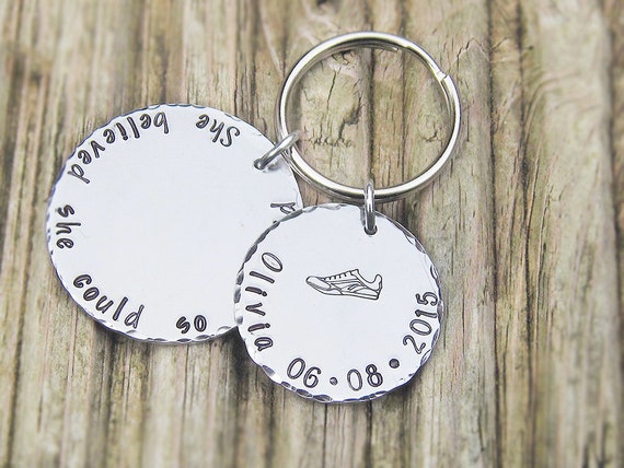 Personalized keychain, she believed she could so she did, name keychain, gift for her, marathon runner gift, motivational keyring