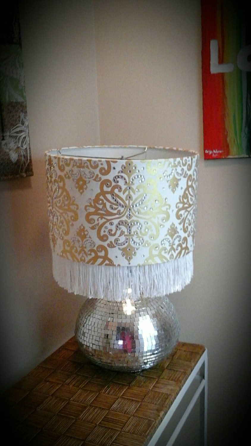 Damask lamp Large Gold/white damask lamp shade with by OhTheShade