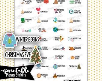 SALE! Holidays PRINTABLE Planner Stickers | Pdf, Jpg, Silhouette Studio V3 Format | ECLP Vertical Planner Stickers