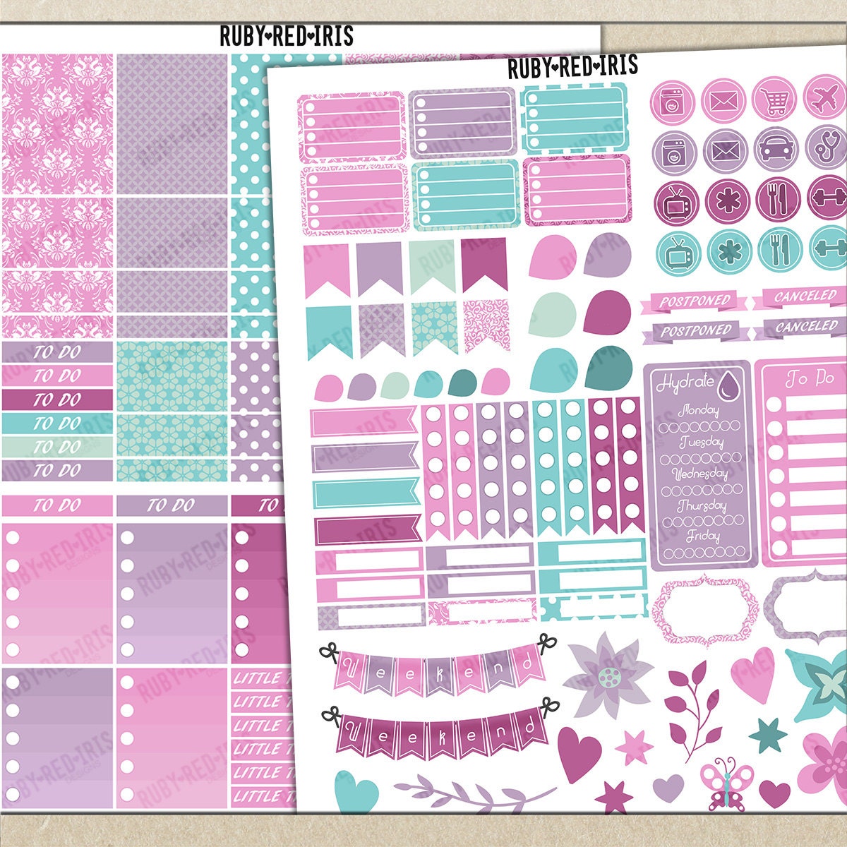 Pretty In Pink PRINTABLE Planner Stickers by RubyRedIrisDesigns