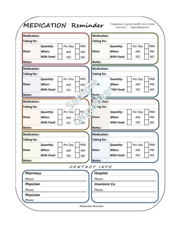 medication reminder printable organizer digital download