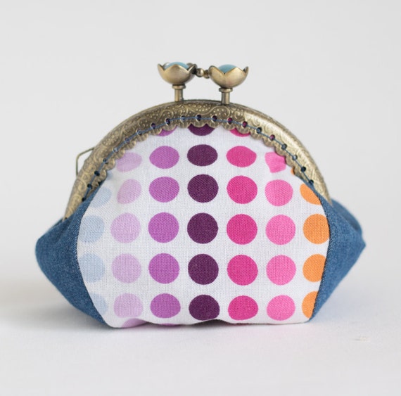 Kiss lock coin purse metal frame clasp multi-colors polka
